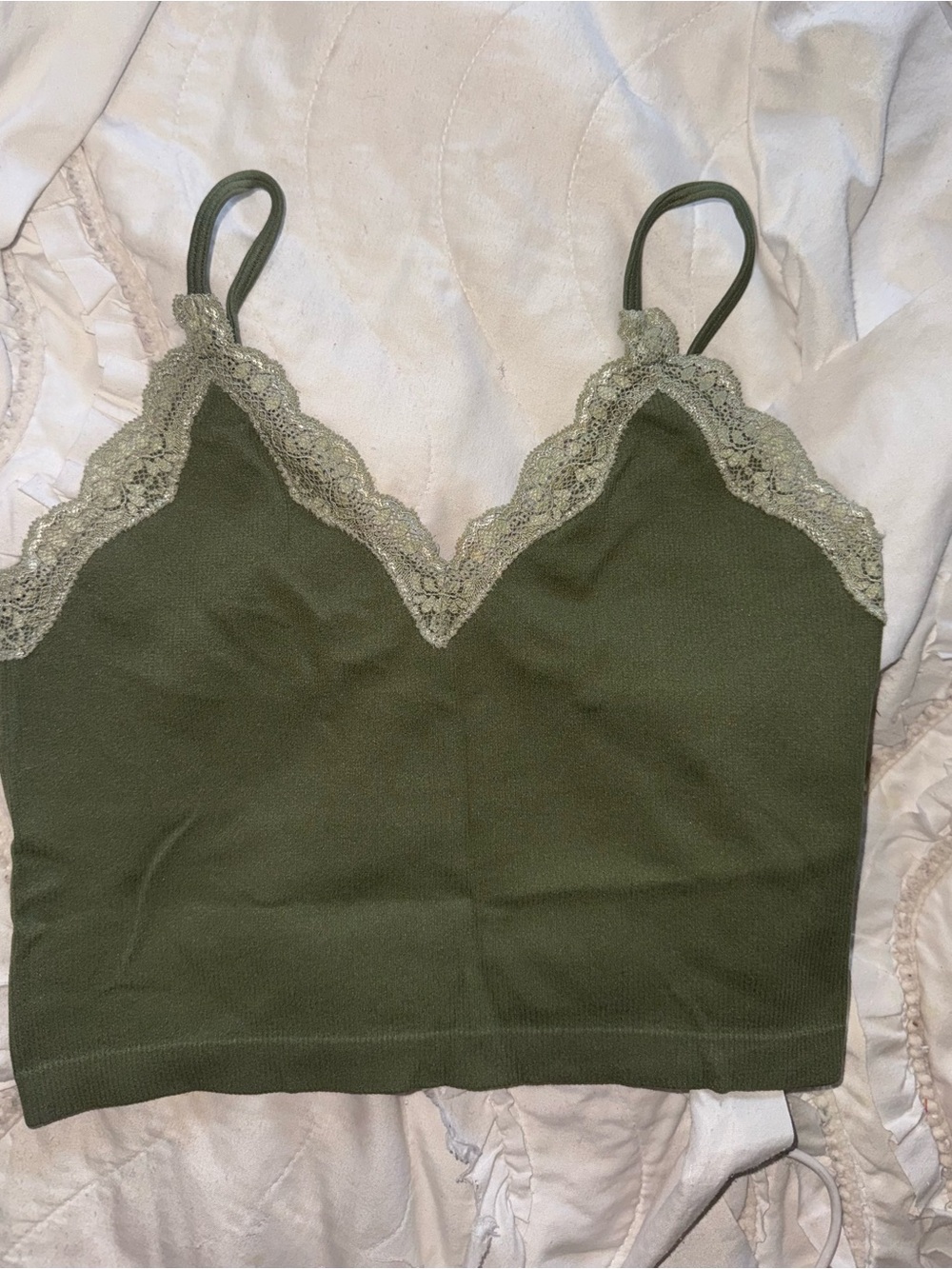 Medium Olive Green Lace-Trim Camisole